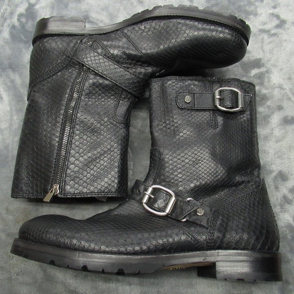 Jimmy Choo Men 9.5 Python Boots BLK Exotic Embos Leather LIGHTLY USED RARE Italy main image 9